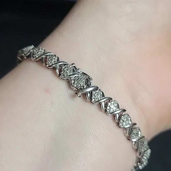 925 Sterling Silver Vintage Tennis Bracelet 44 Diamonds 8" Long - Picture 3 of 10